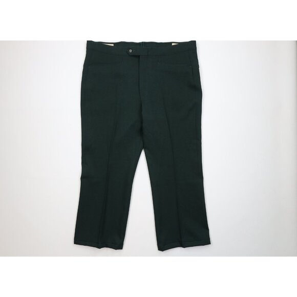 Vtg 70s Streetwear Mens 40x26 Faded Knit Flared Wide Leg Chino Pants Green USA - Picture 1 of 11
